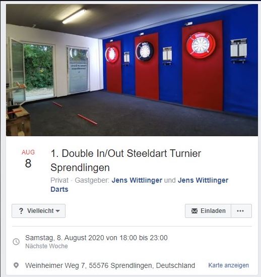 1. Double In/Out Steeldart Turnier Sprendlingen